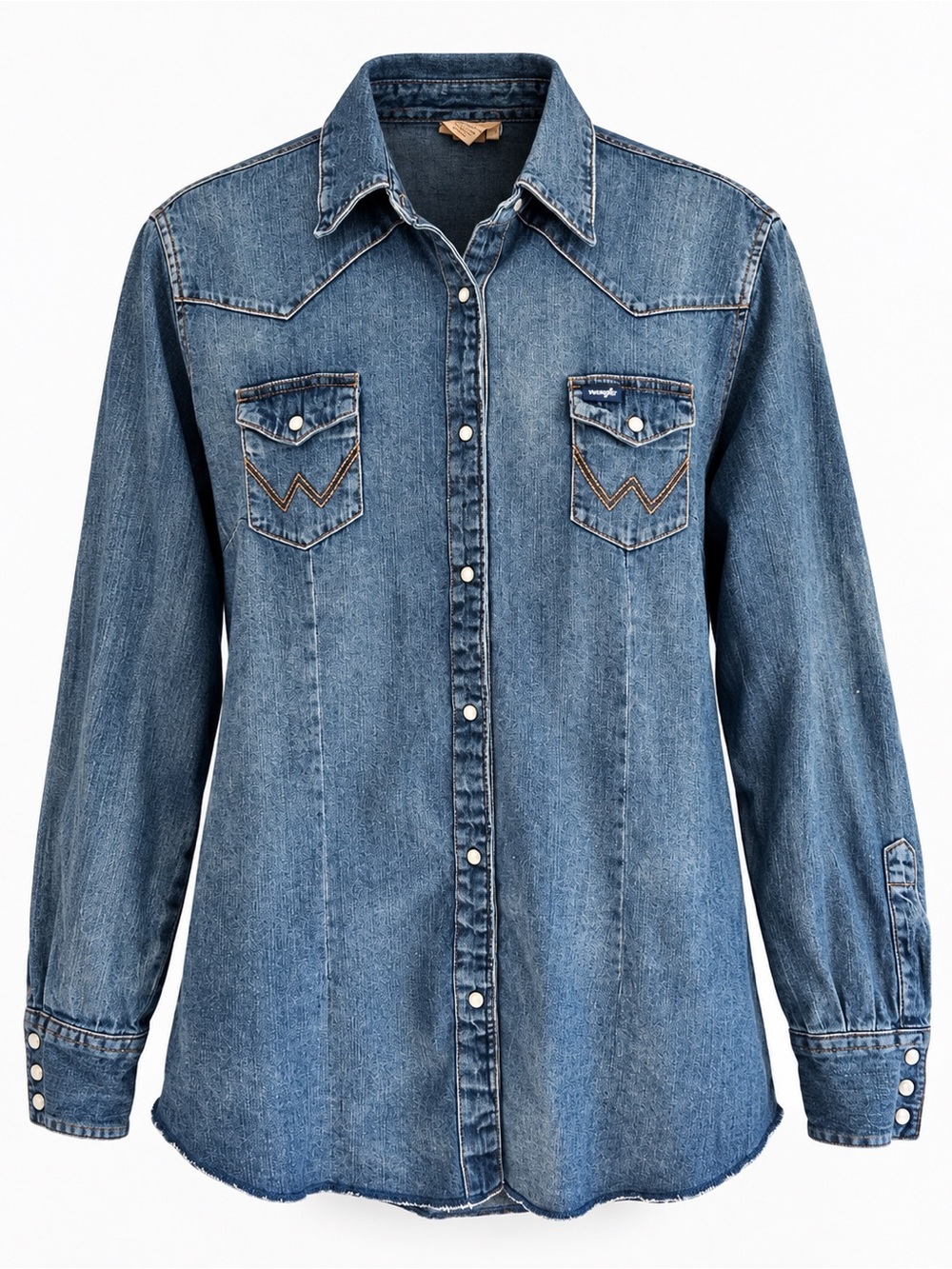 Wrangler Women’s Blue Denim Western Pearl Snap Shirt Size XL